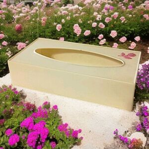 VIntage Tissue Box Cover Holder Fesco Plastic Beige Pink Rose Celluloid Plastic.